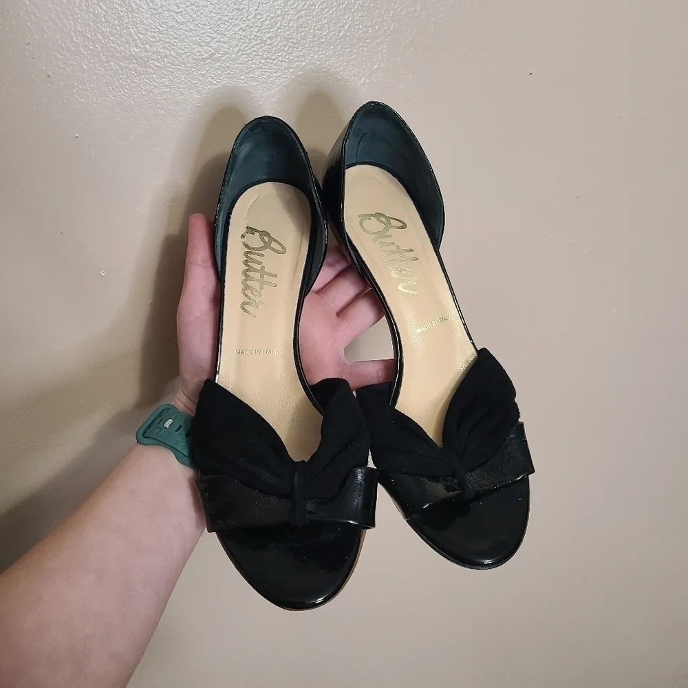 Butter Black Peep Toe Heels